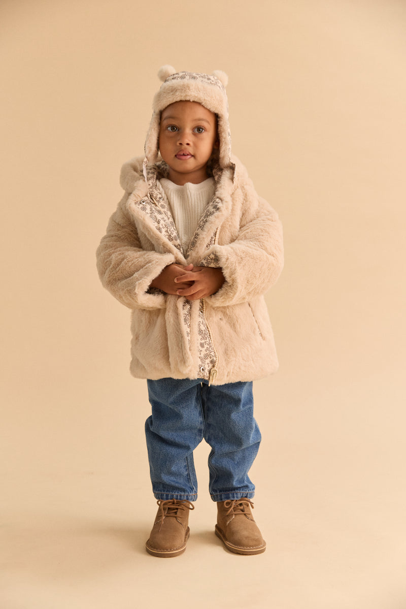 Chapka imprimé fleuri à pompom Bébé Fille