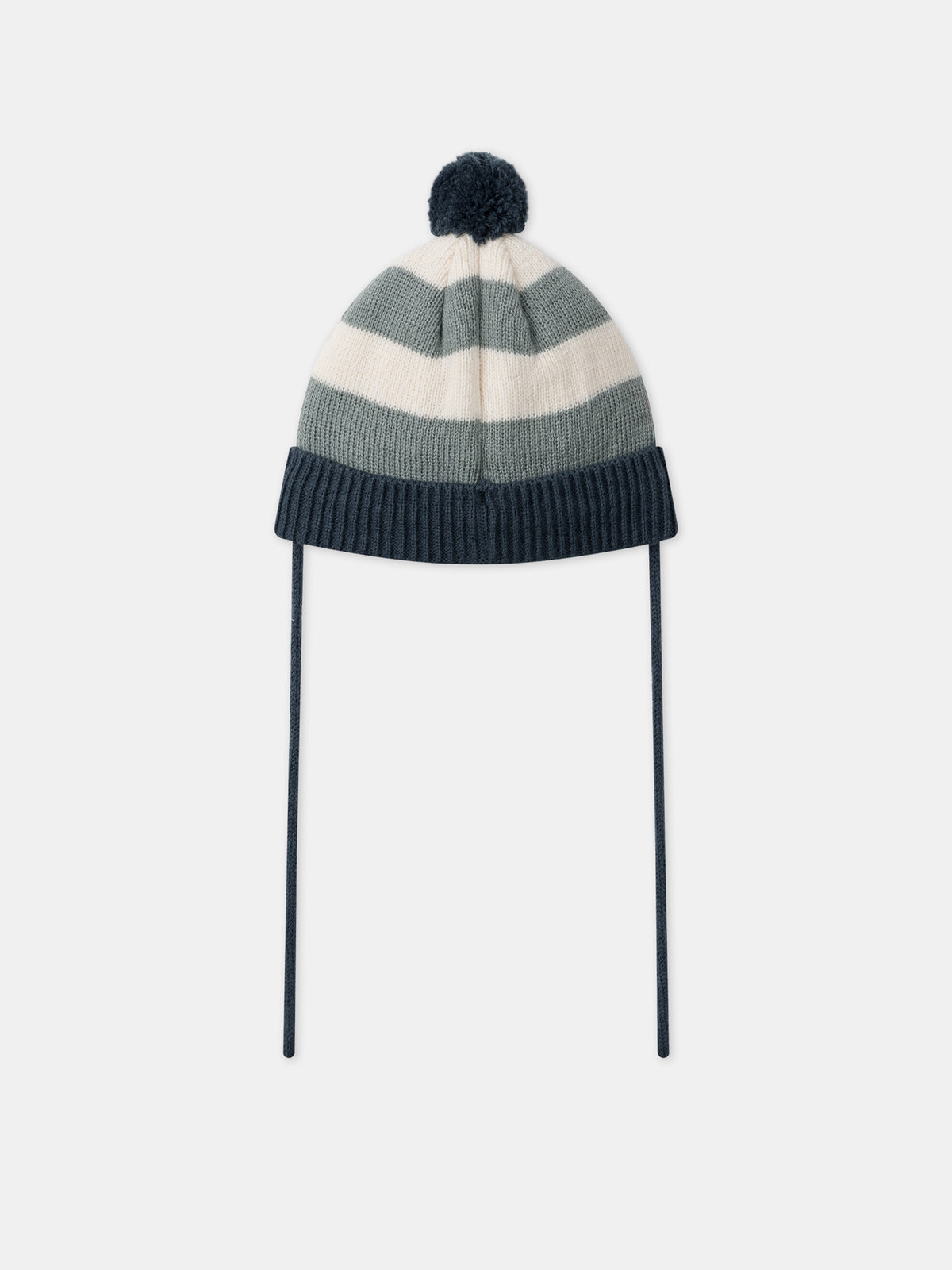 Bonnet tricolore à rayures et pompom avec broderie baleine Bébé Garçon