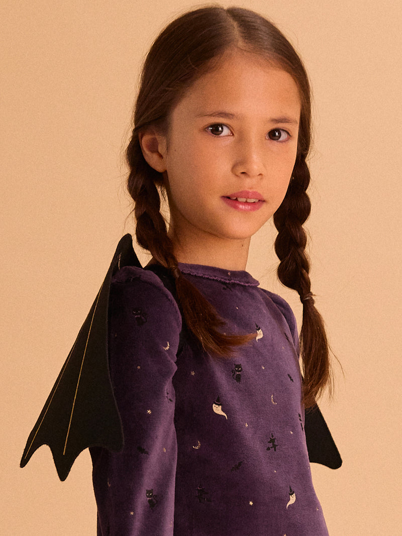 Pyjama d'Halloween violet + ailes de chauve-souris Fille