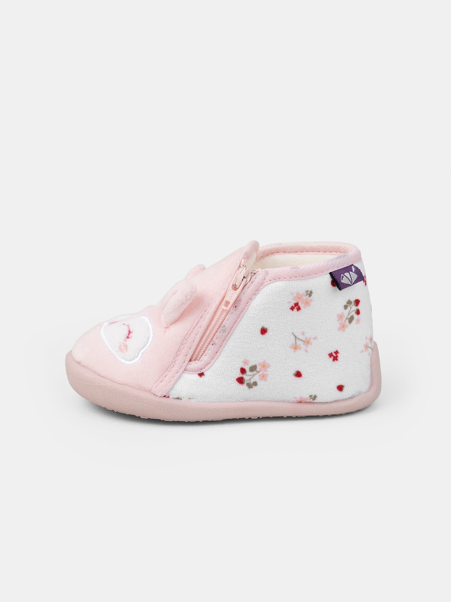 Chausson rose tête de renard et imprimé fleuri Bébé Fille
