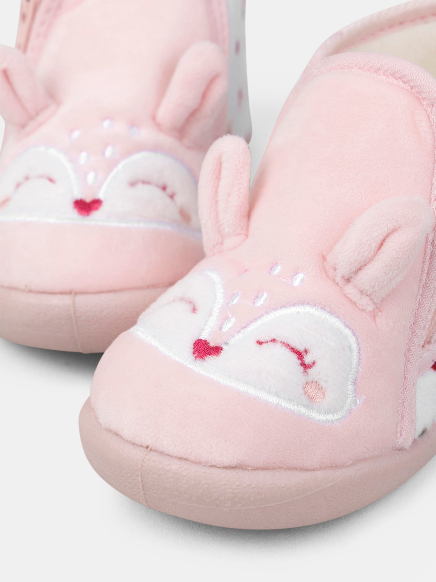 Chausson rose tête de renard et imprimé fleuri Bébé Fille