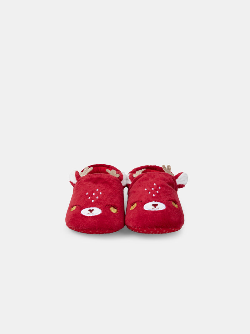 Chaussons rouge visage renne Bébé Fille