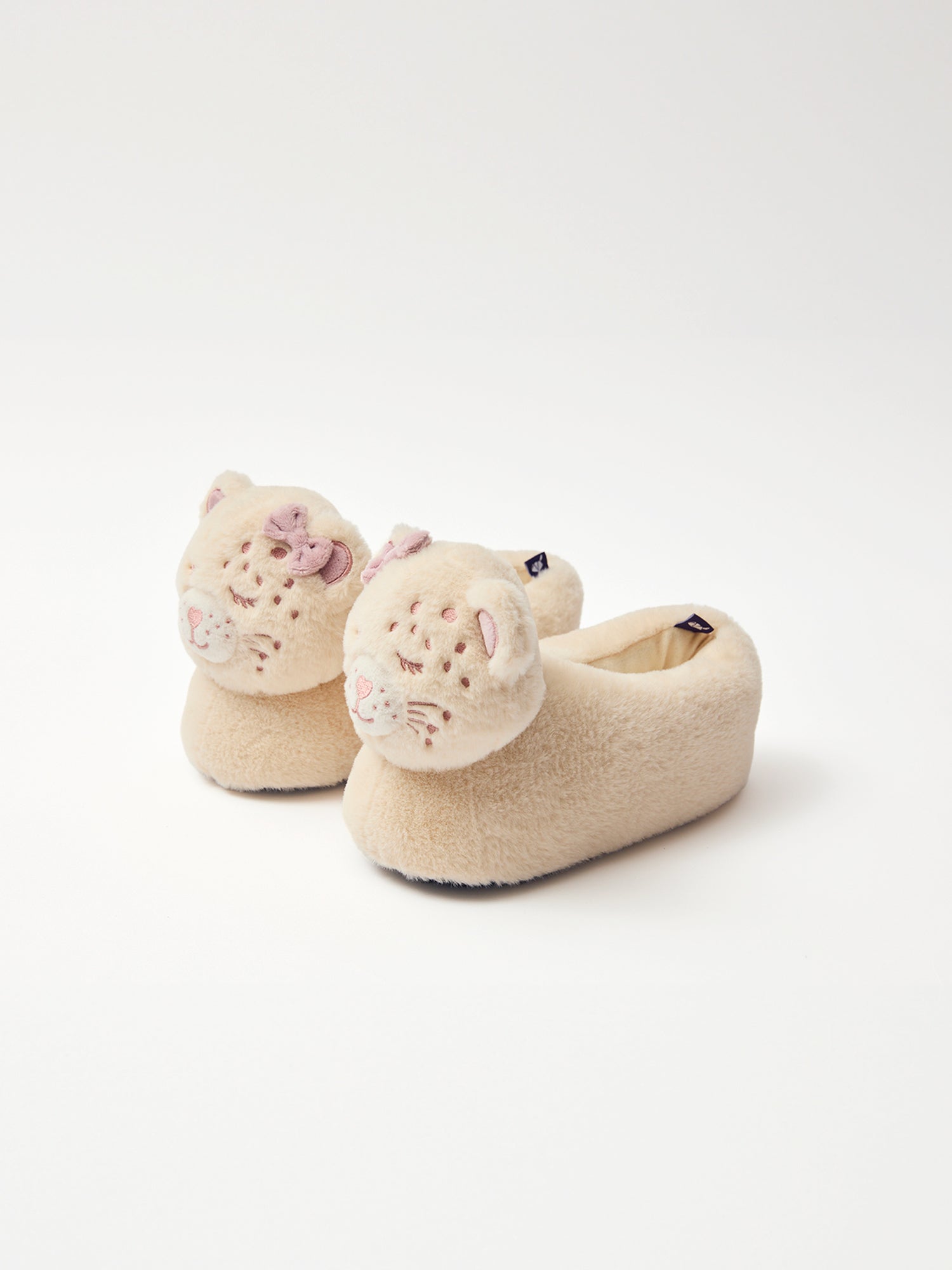 Pantoufle beige tête de léopard Fille