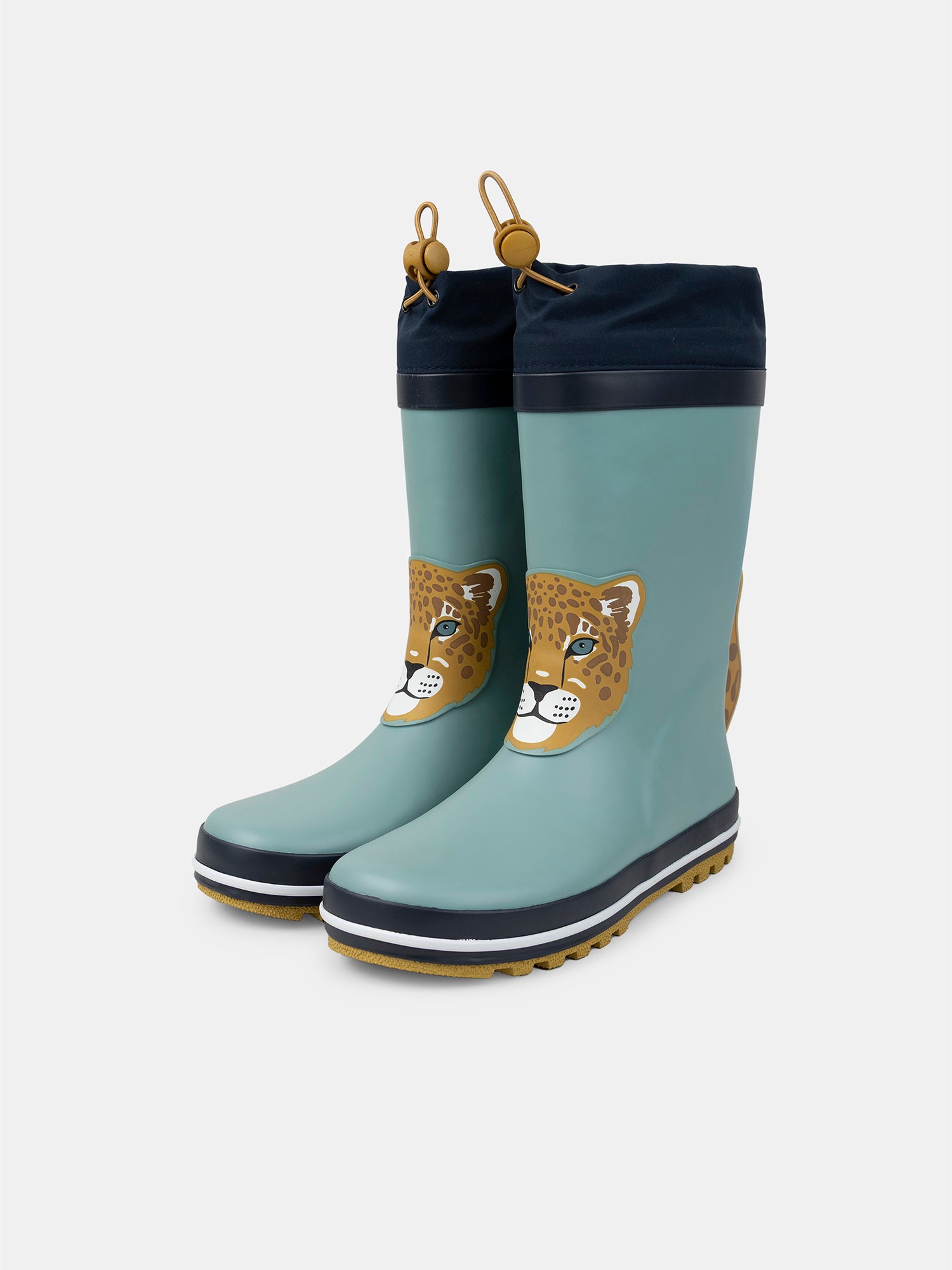 Botte de pluie bleu avec patch tête de léopard Garçon