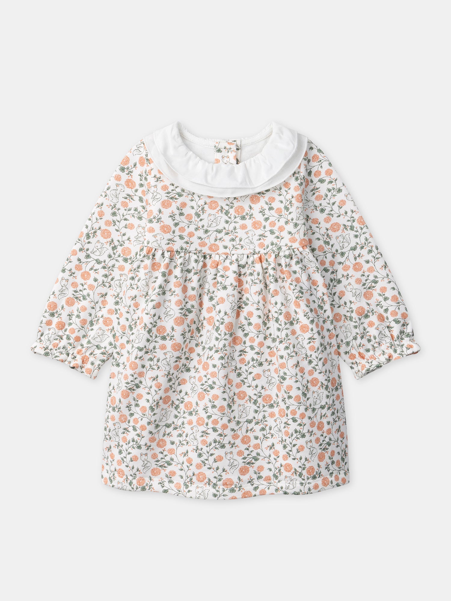 Ensemble robe imprimé fleuri + gilet + collant Naissance Fille