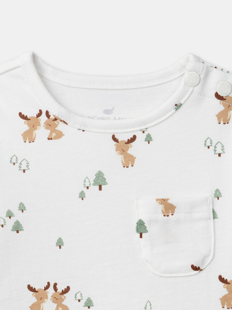 Ensemble t-shirt imprimé cerf + gilet + pantalon Naissance Garçon