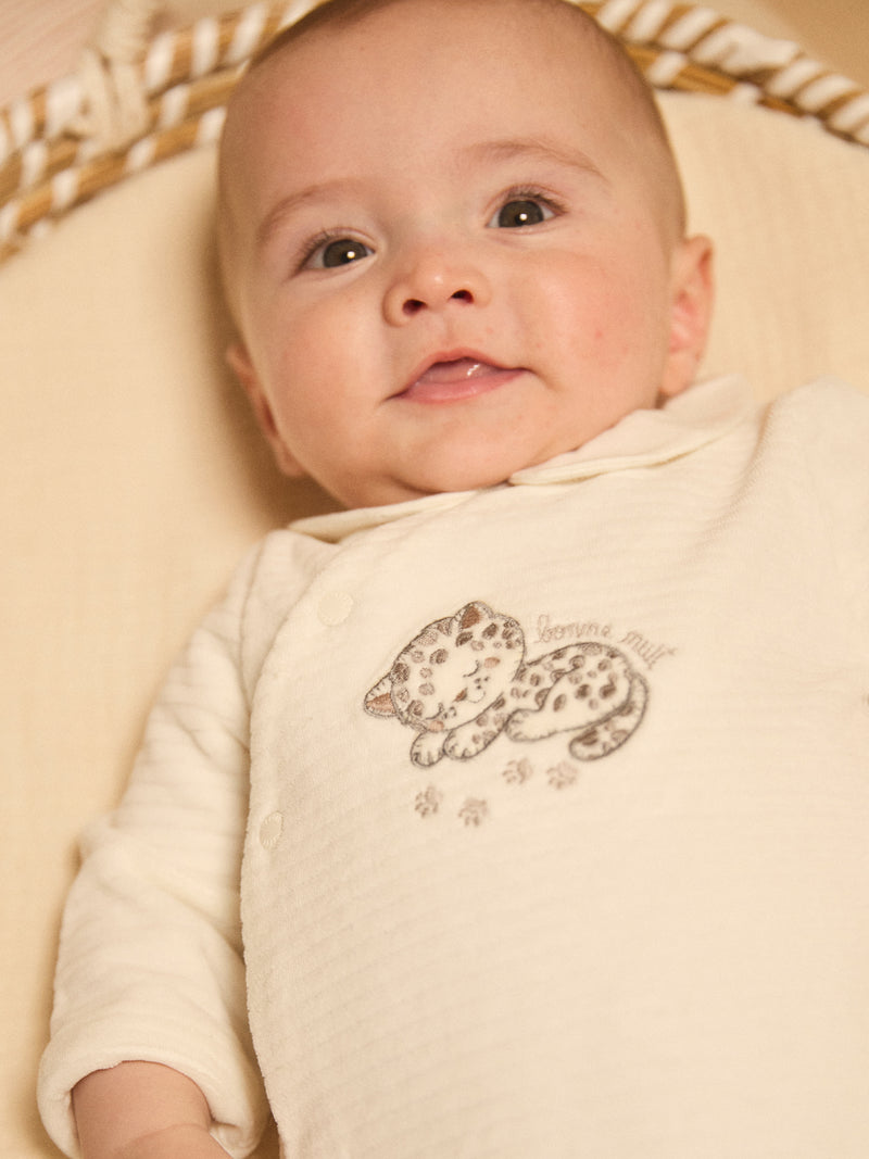 Grenouillère blanche en velours à col Naissance Mixte