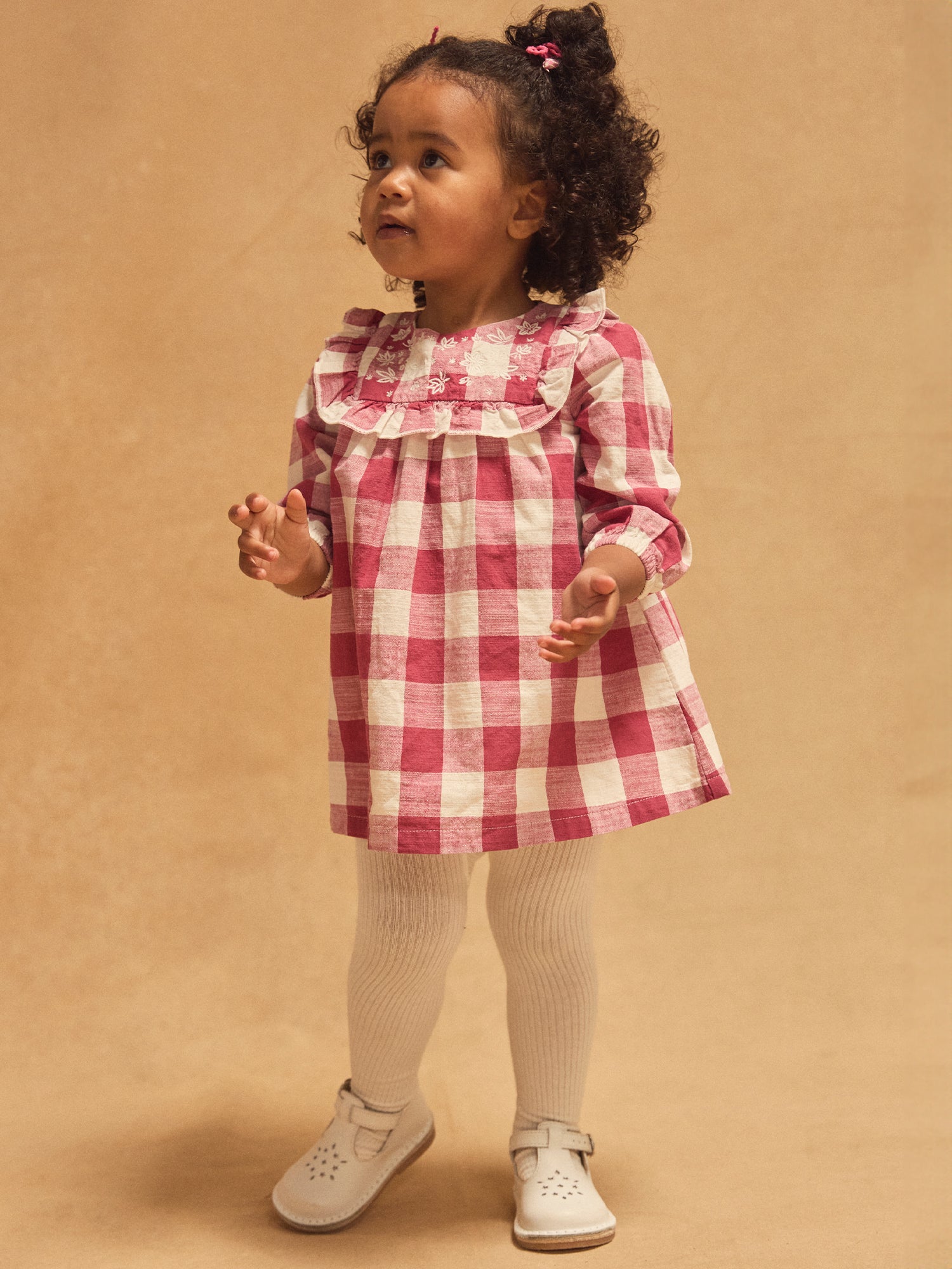 Robe à carreaux blanc et rose à volants Bébé Fille