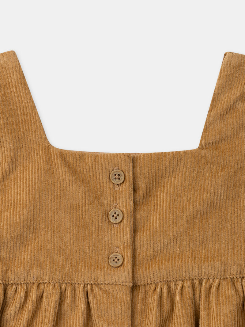 Chasuble marron en velours à broderies fleurs Bébé Fille