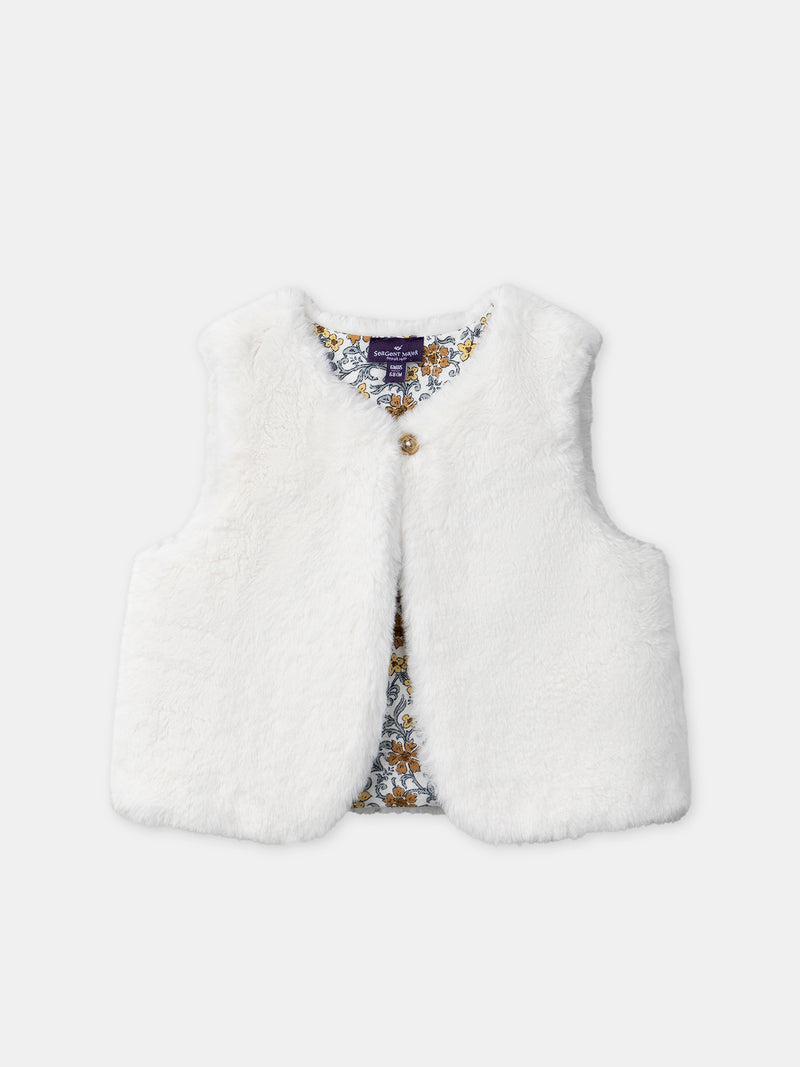 Gilet réversible blanc en fourrure ou imprimé fleuri Bébé Fille