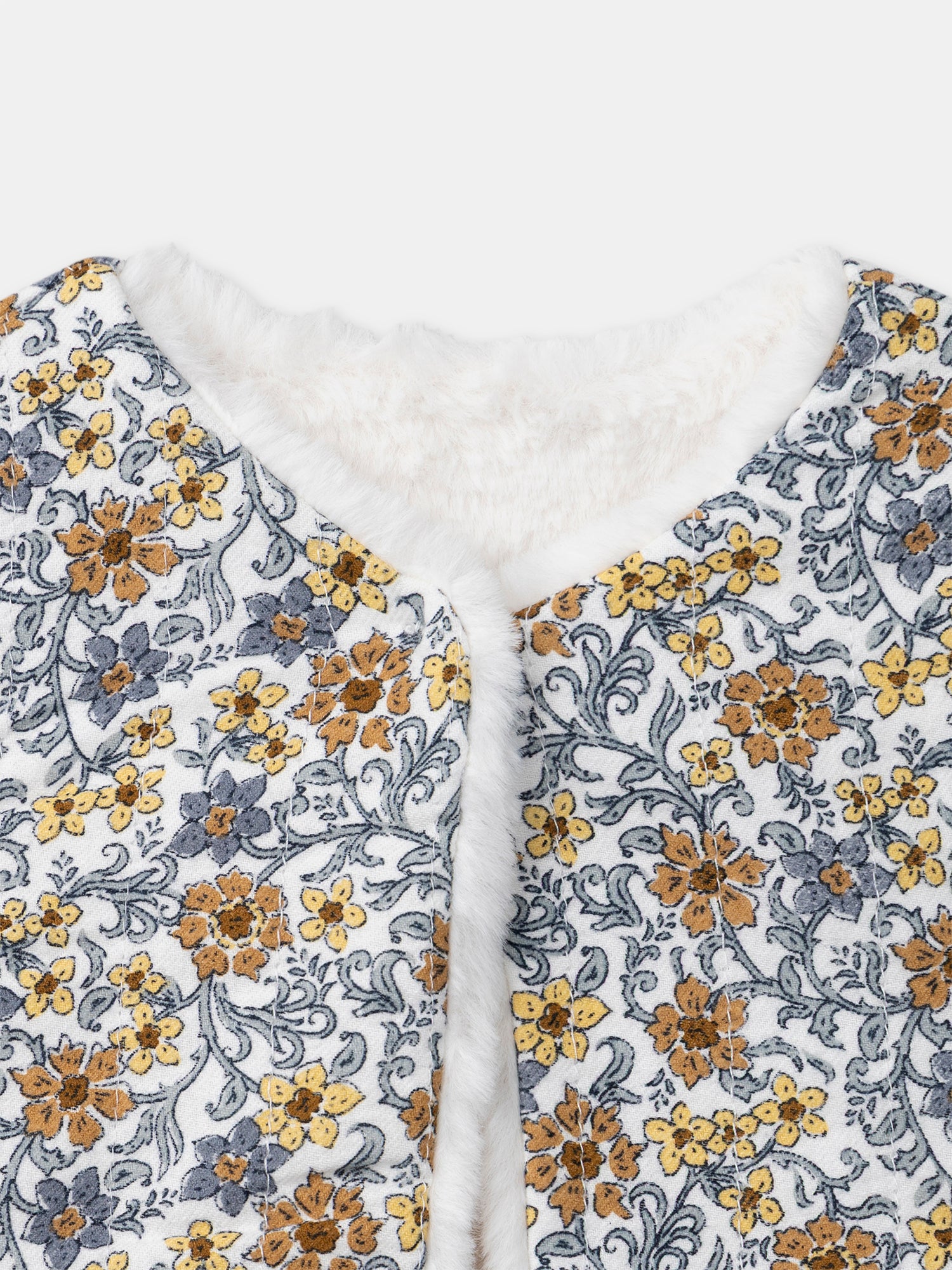 Gilet réversibles blanc en fourrure ou imprimé fleuri Bébé Fille