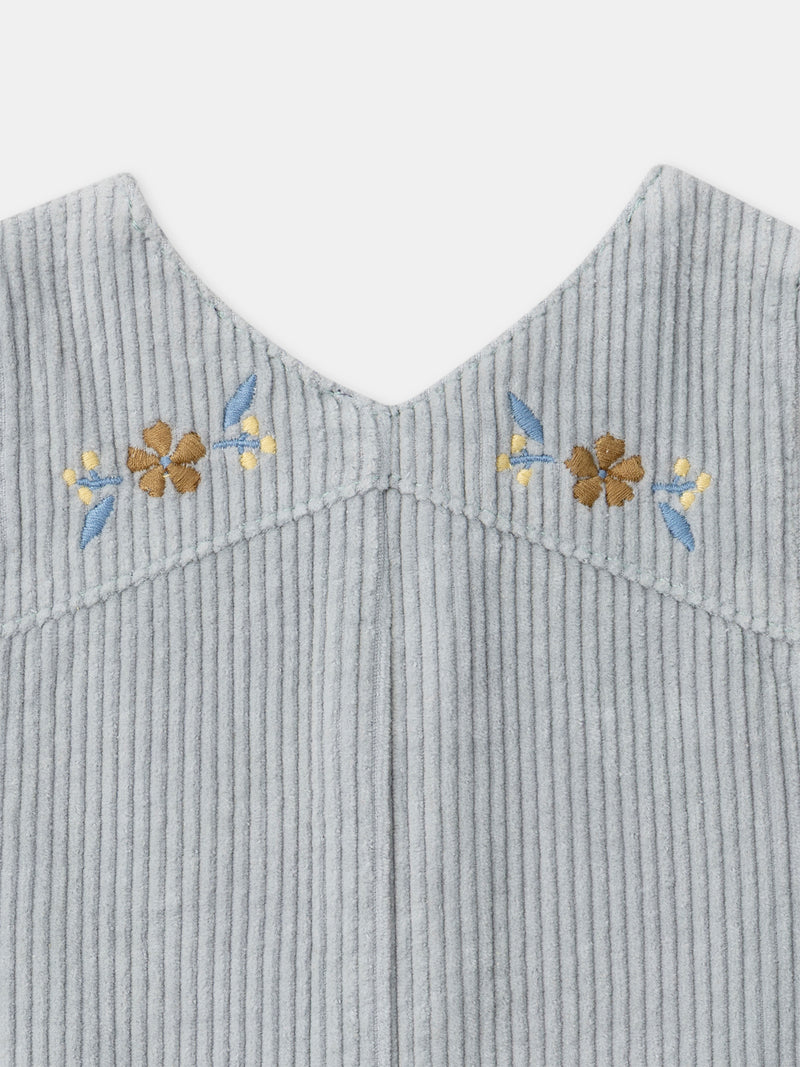 Salopette bleue grisé en velours Bébé Fille