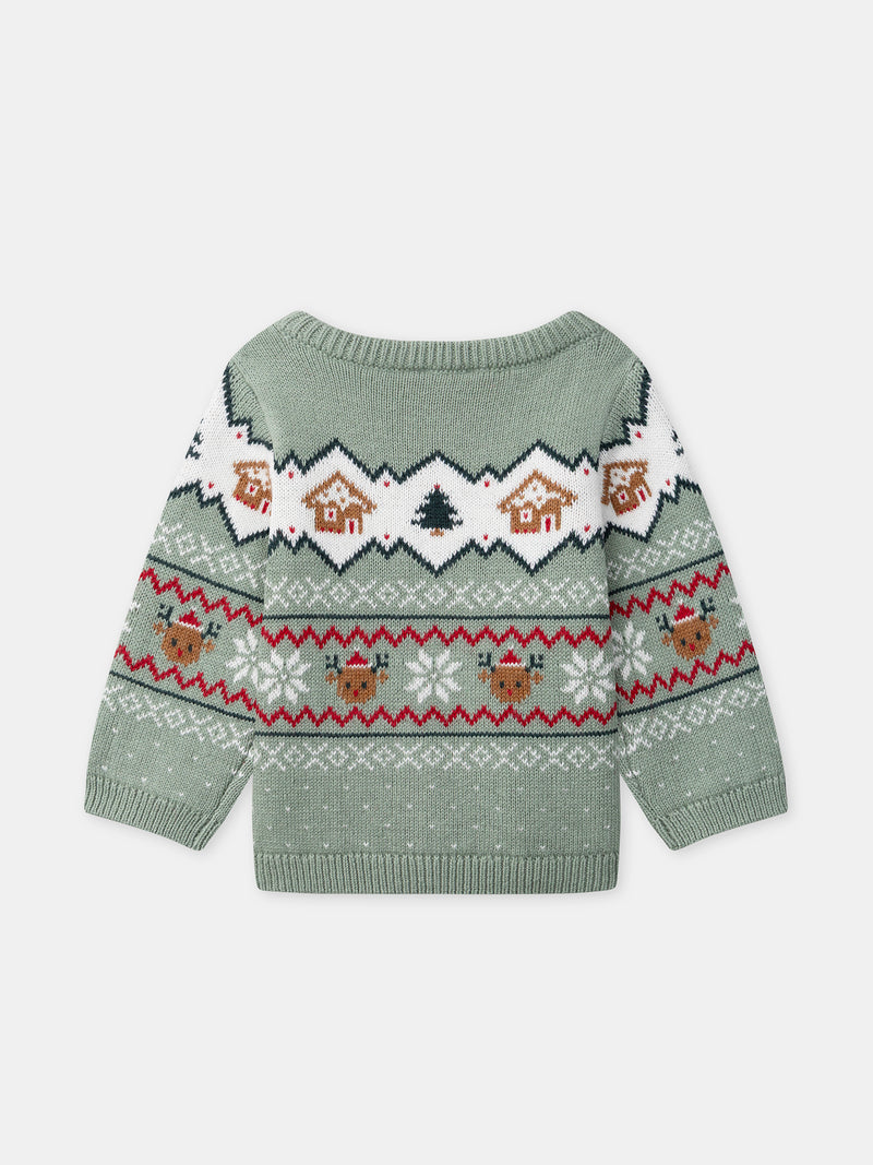 Pull de noël vert sauge Bébé Mixte