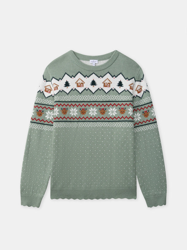 Pull de noël vert sauge Femme