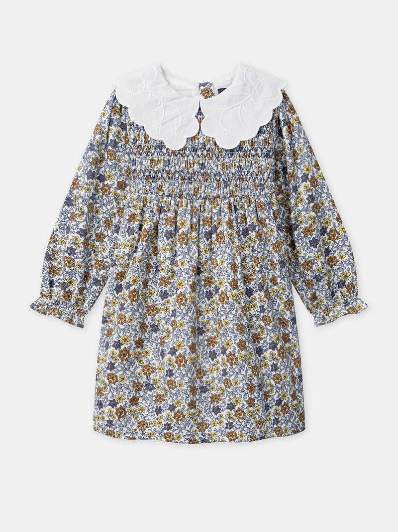 Robe imprimé fleuri à col pétale blanc Fille