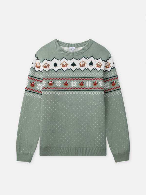 Pull de noël vert sauge Homme
