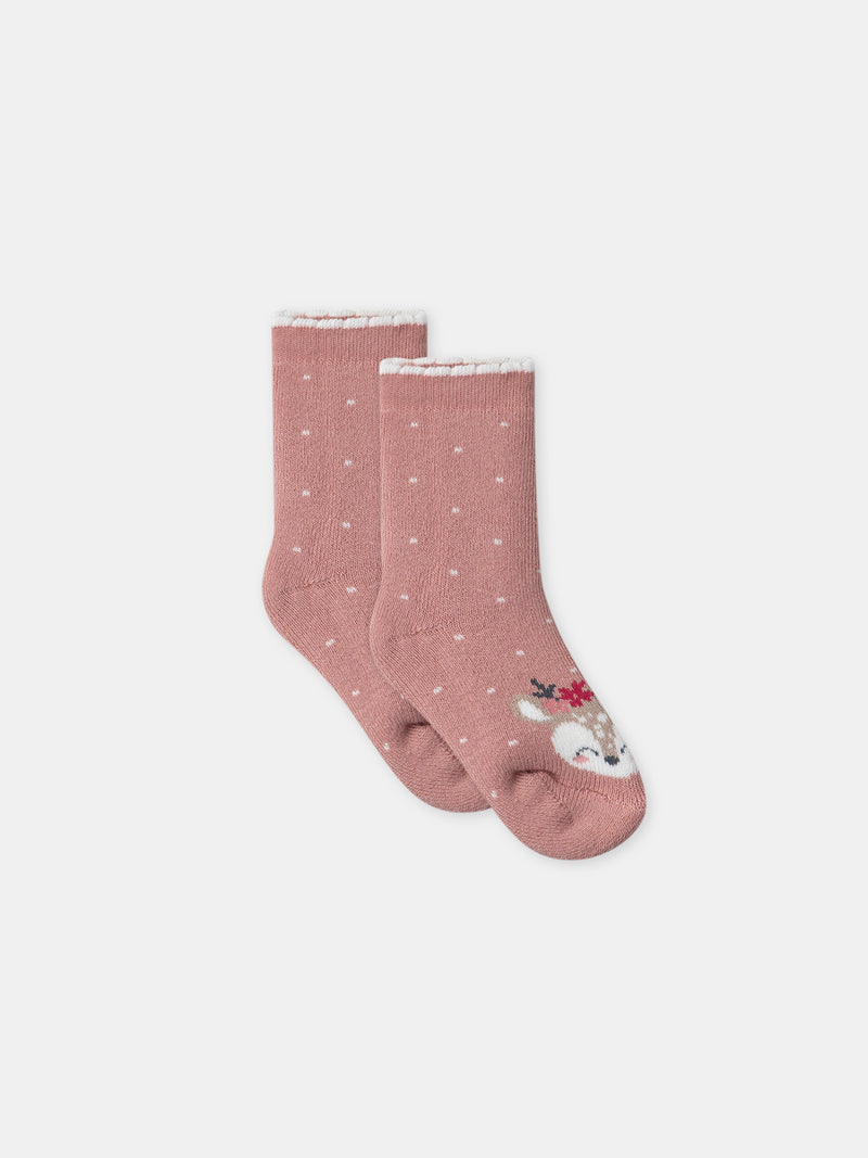 Chaussettes roses tête de biche Bébé Fille