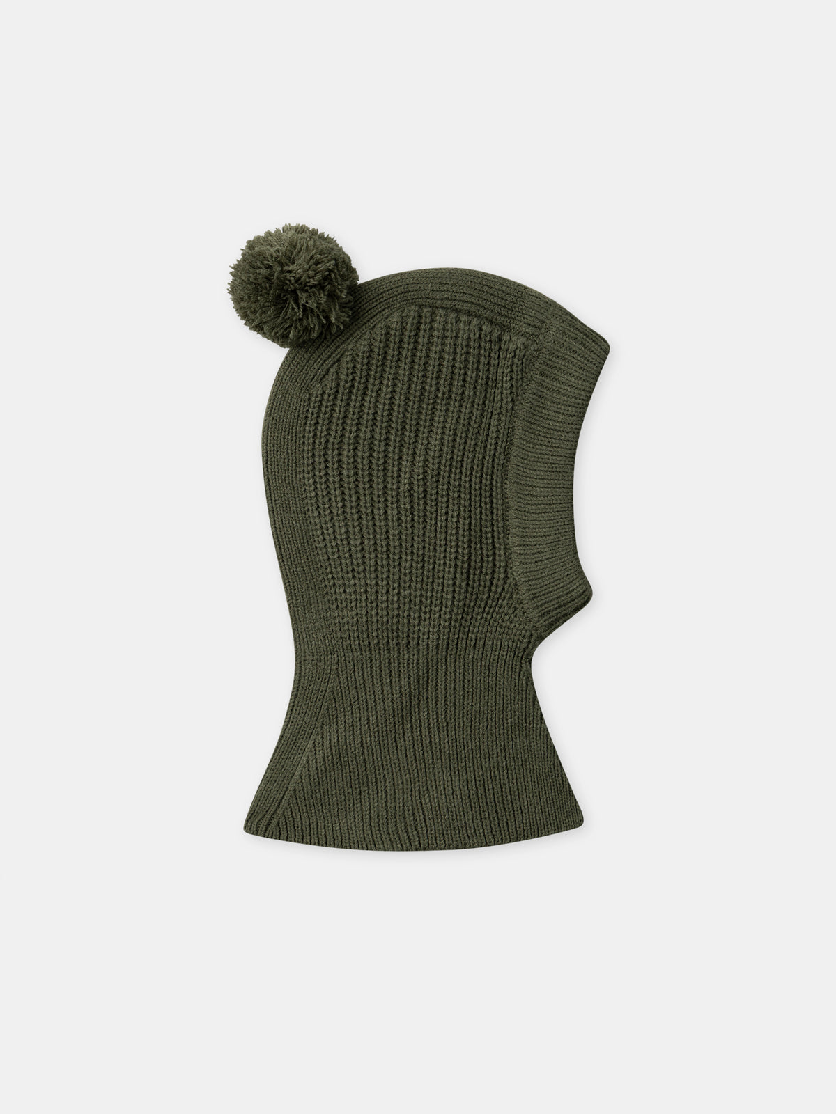 Cagoule vert kaki en maille à ponpom Bébé Garçon