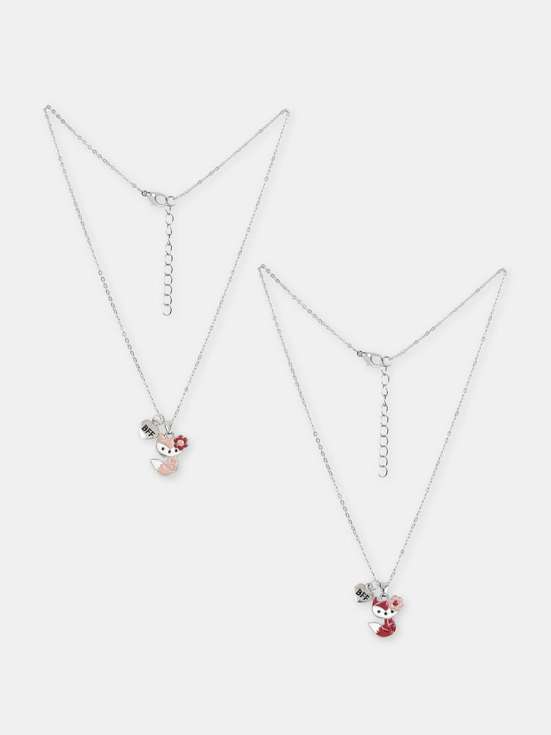 2 Colliers argentés pendentifs renards Fille