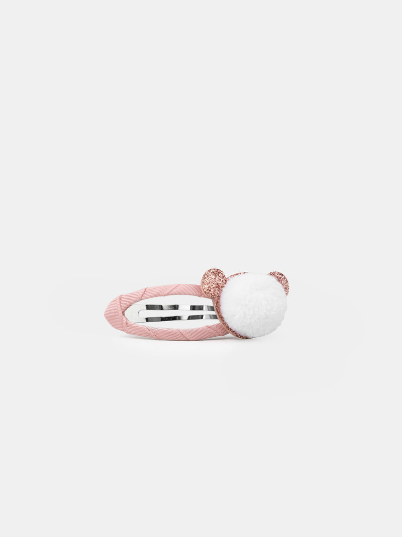 2 barrettes rose ponpom ourson Fille