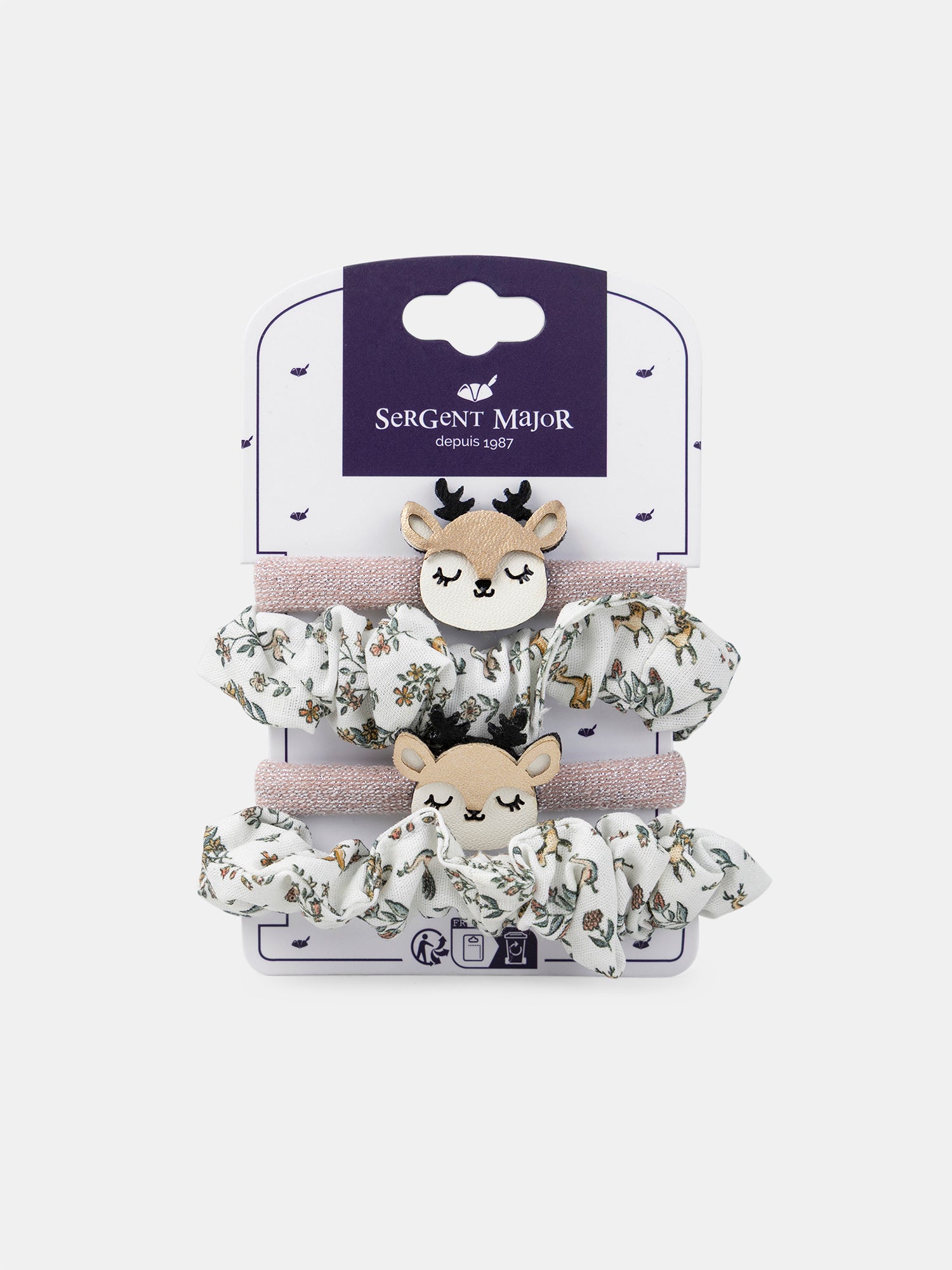 Lot de 2 paires d'élastiques tête de biche ou imprimé fleuri Fille