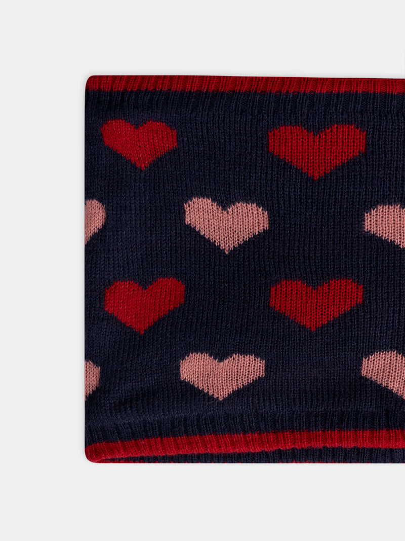 Écharpe bleu foncé en maille à motif cœurs Fille