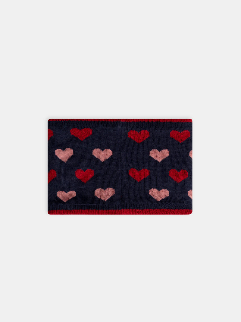Écharpe bleu foncé en maille à motif cœurs Fille