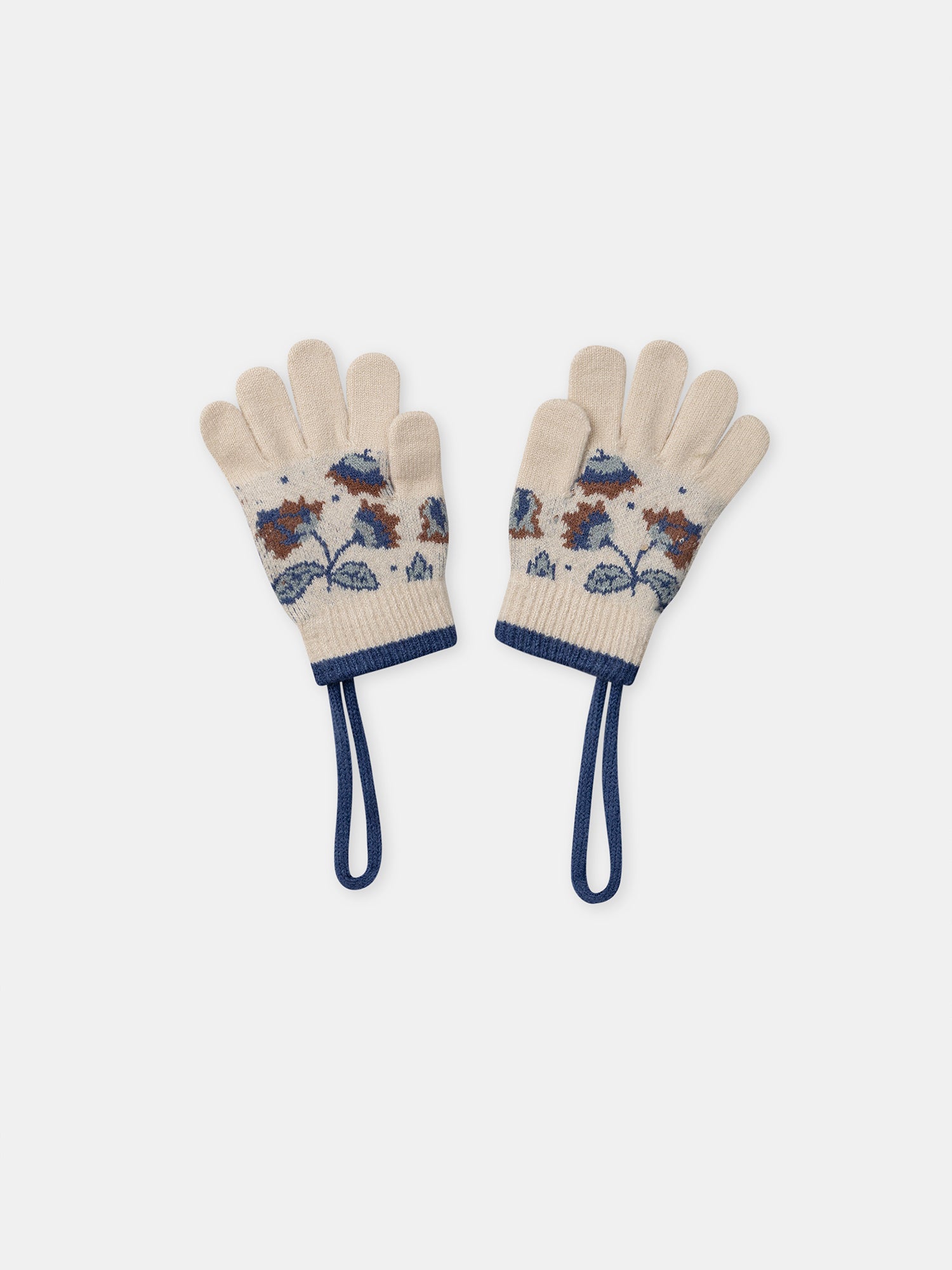 Gants beige à motif fleurs Fille