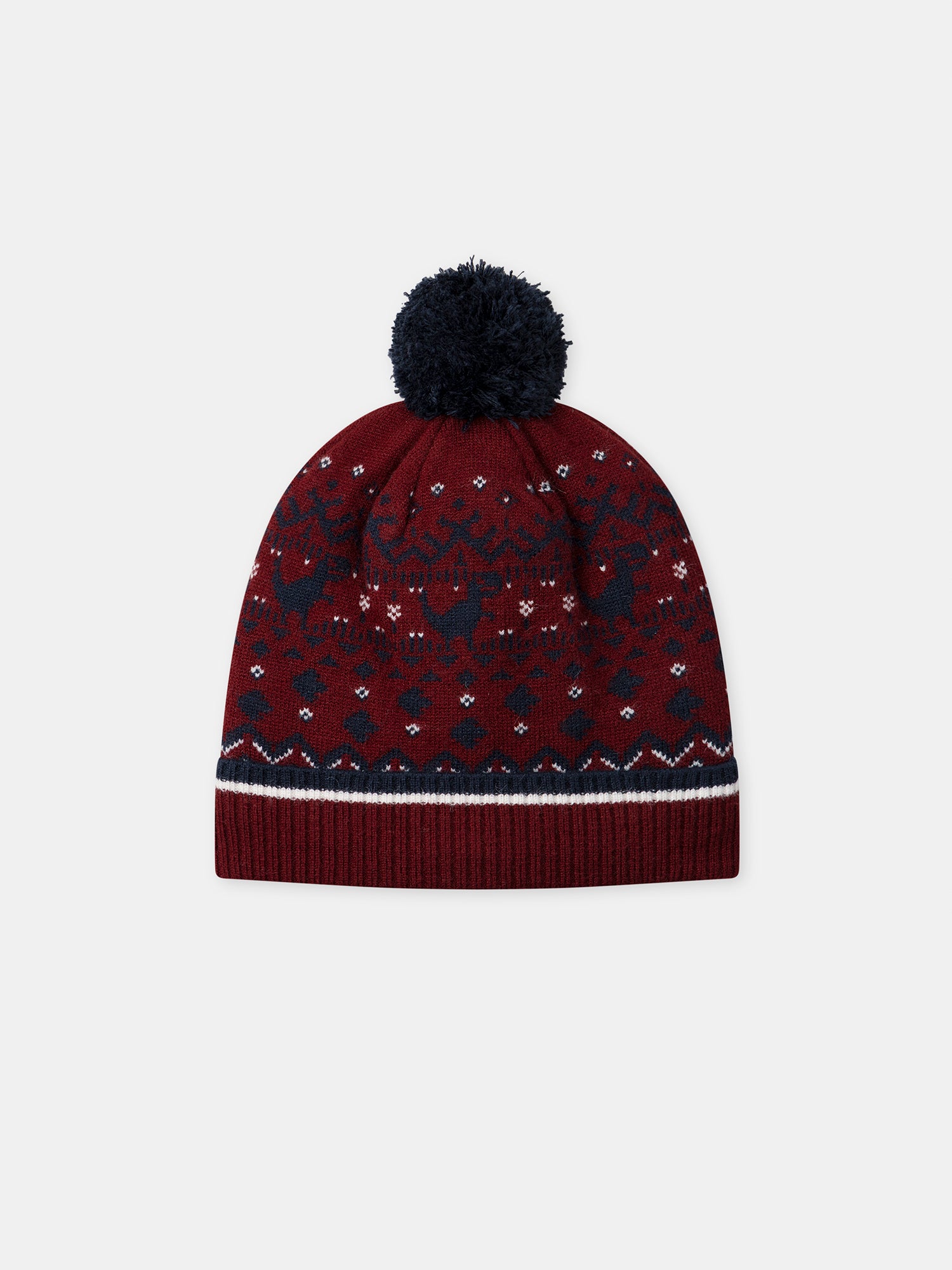 Bonnet bordeau à motif dinosaure avec ponpom Garçon
