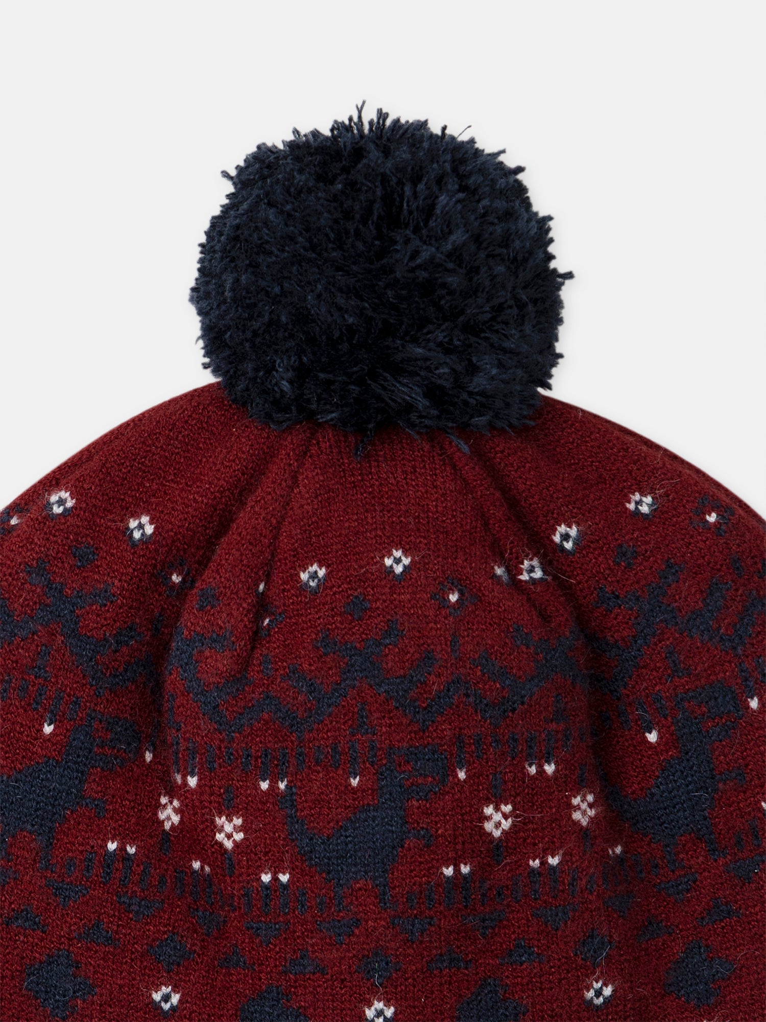 Bonnet bordeau à motif dinosaure avec ponpom Garçon
