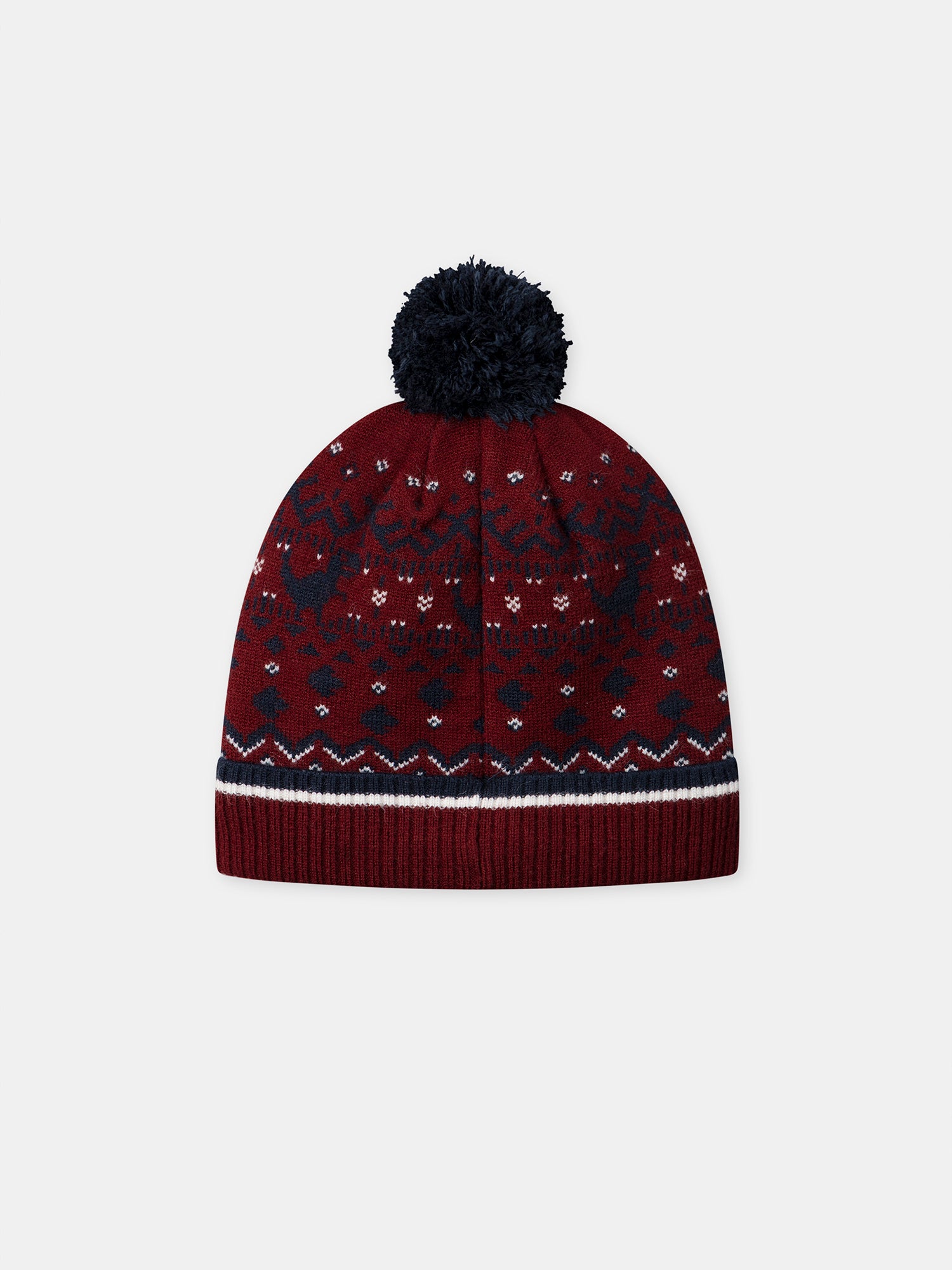 Bonnet bordeau à motif dinosaure avec ponpom Garçon