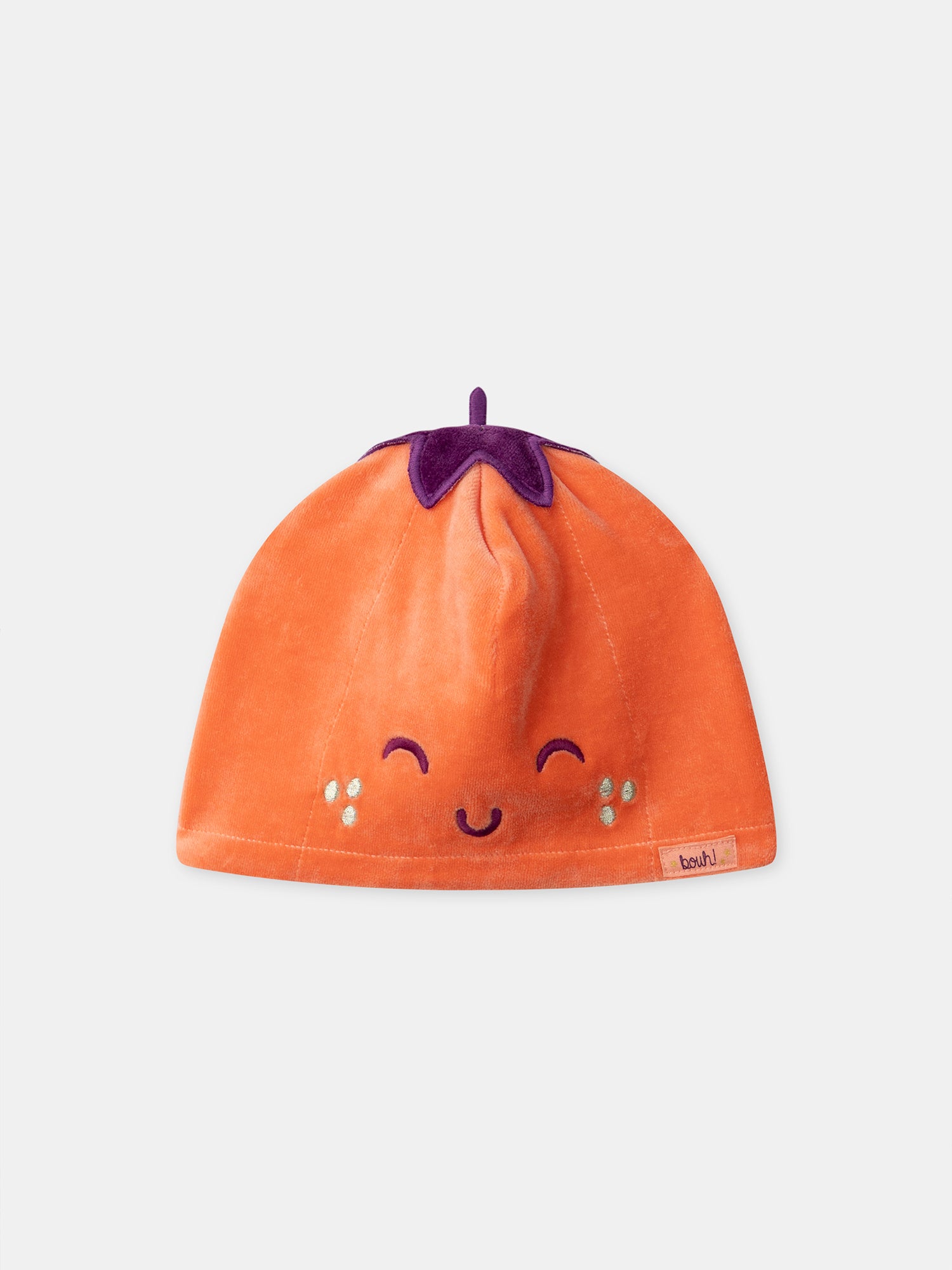 Grenouillère violette en velours + Bonnet citrouille Bébé Fille