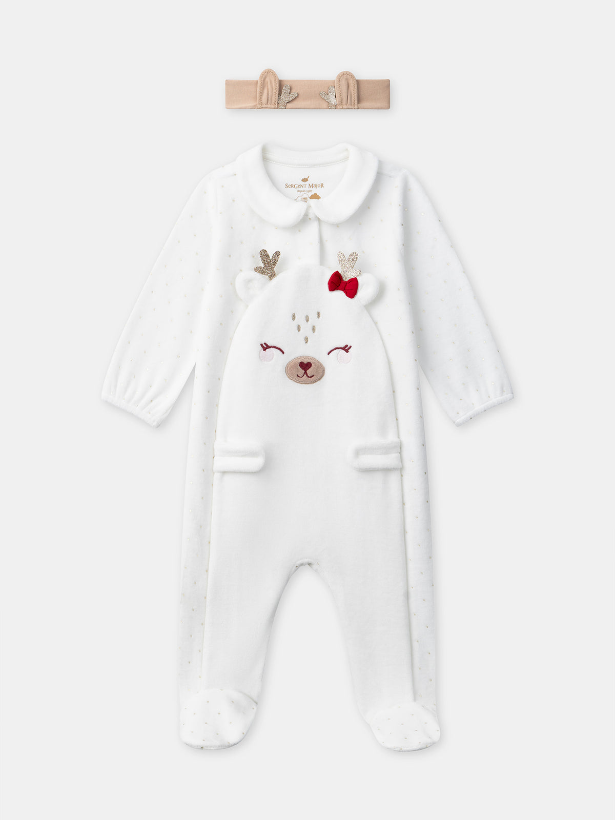 Grenouillère blanche + bandeau marron Bébé Fille