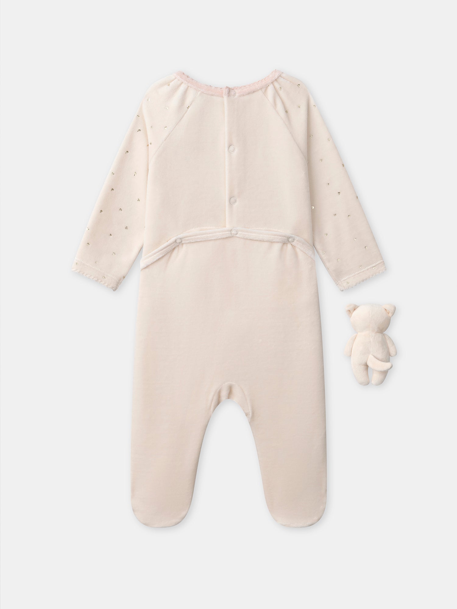 Grenouillère rose visage chat + peluche chat Bébé Fille
