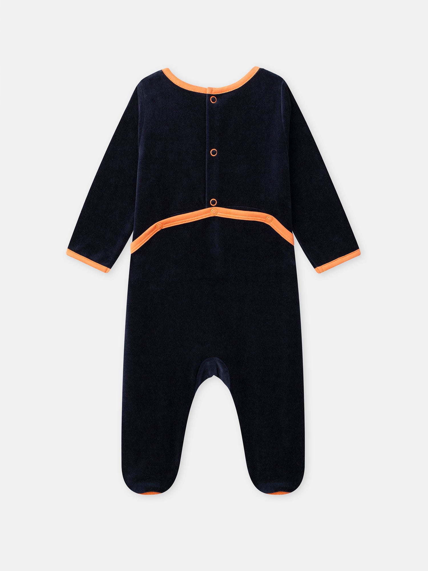 Grenouillère bleu marine en velours + Bonnet citrouille Bébé Garçon