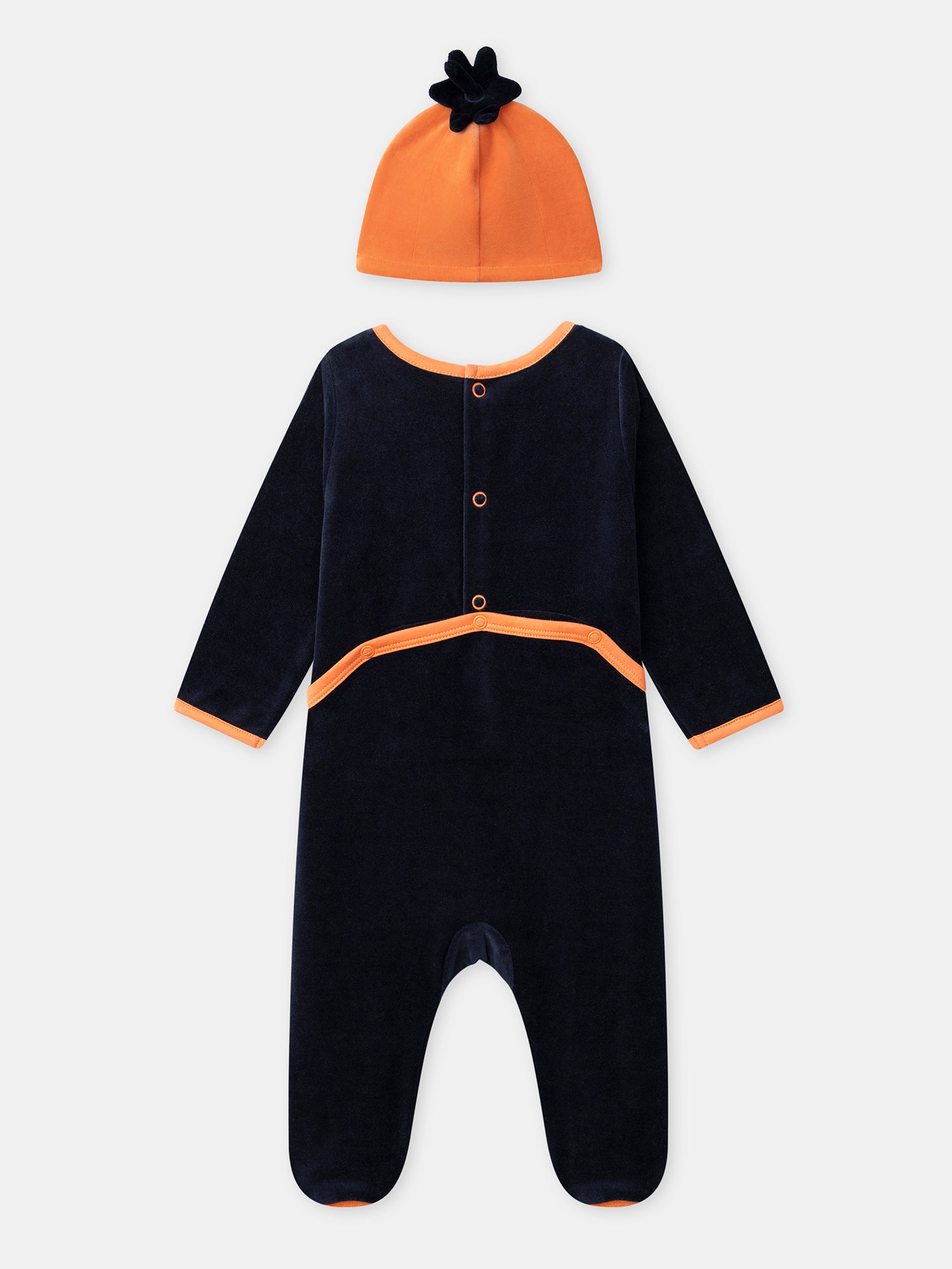 Grenouillère bleu marine en velours + Bonnet citrouille Bébé Garçon