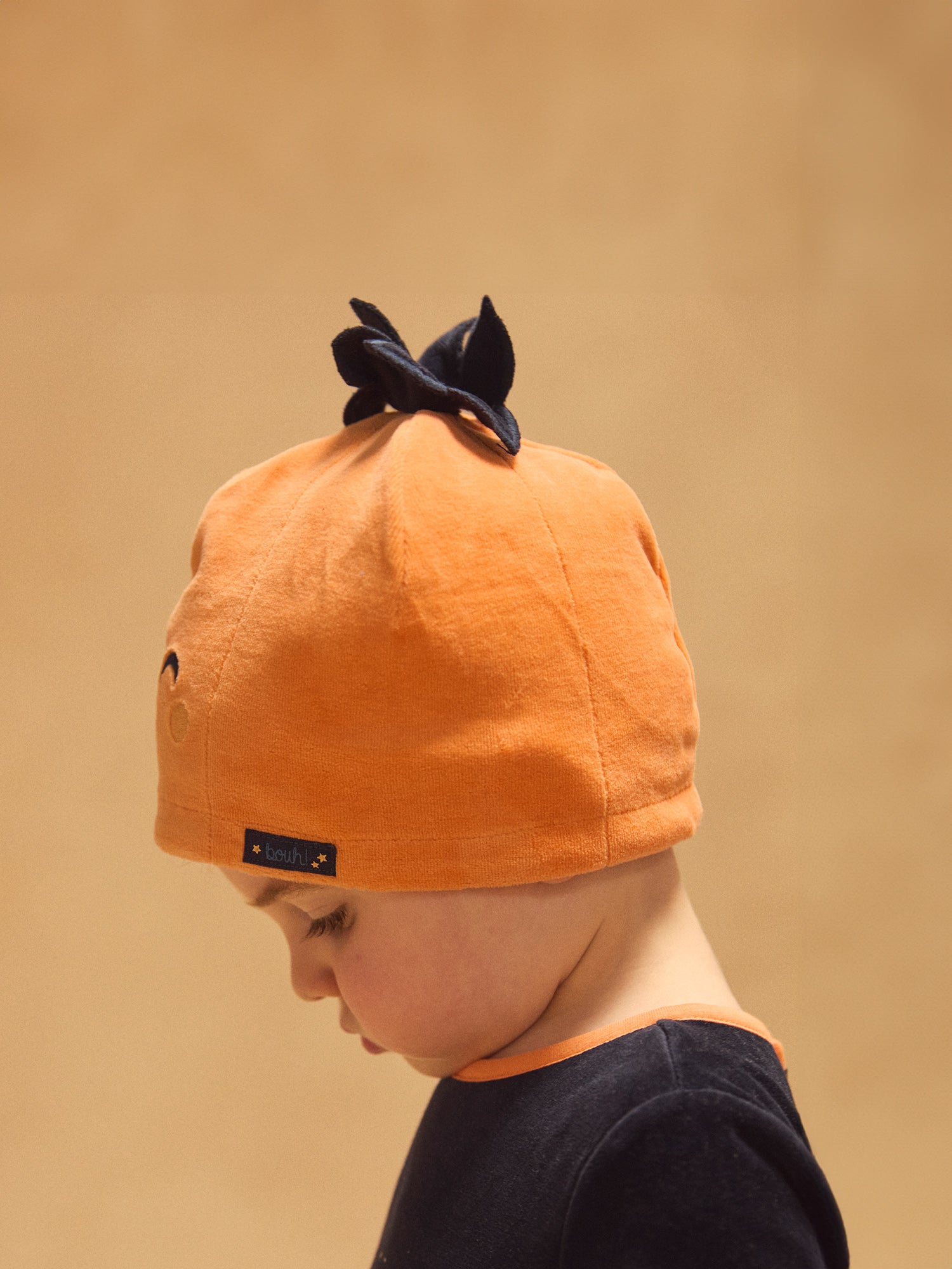 Grenouillère bleu marine en velours + Bonnet citrouille Bébé Garçon