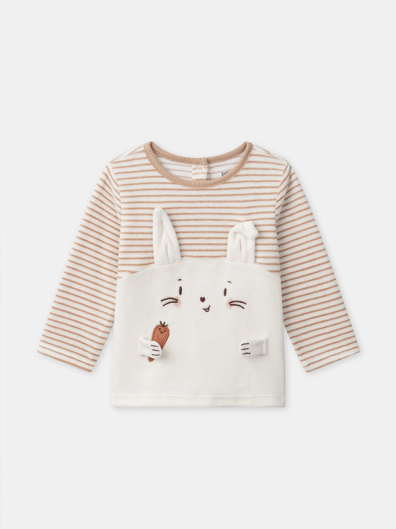 Pyjama écru à rayures et lapin Bébé Garçon