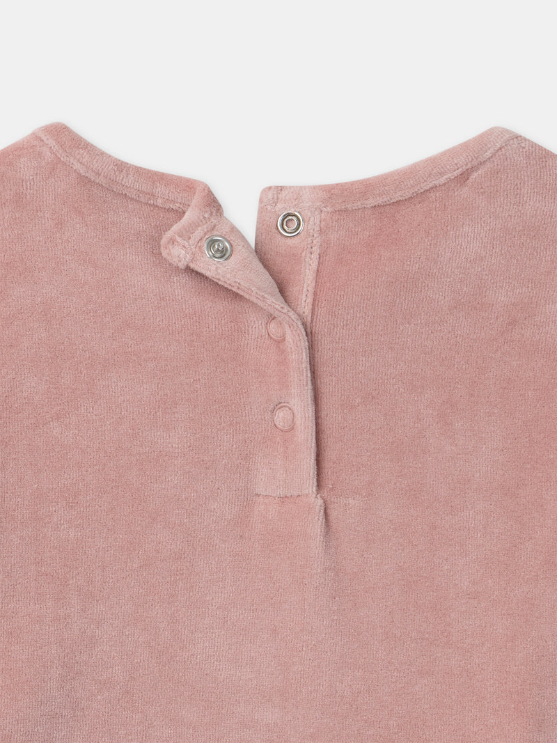 Chemise de nuit rose en velours imprimé renard et glands Fille