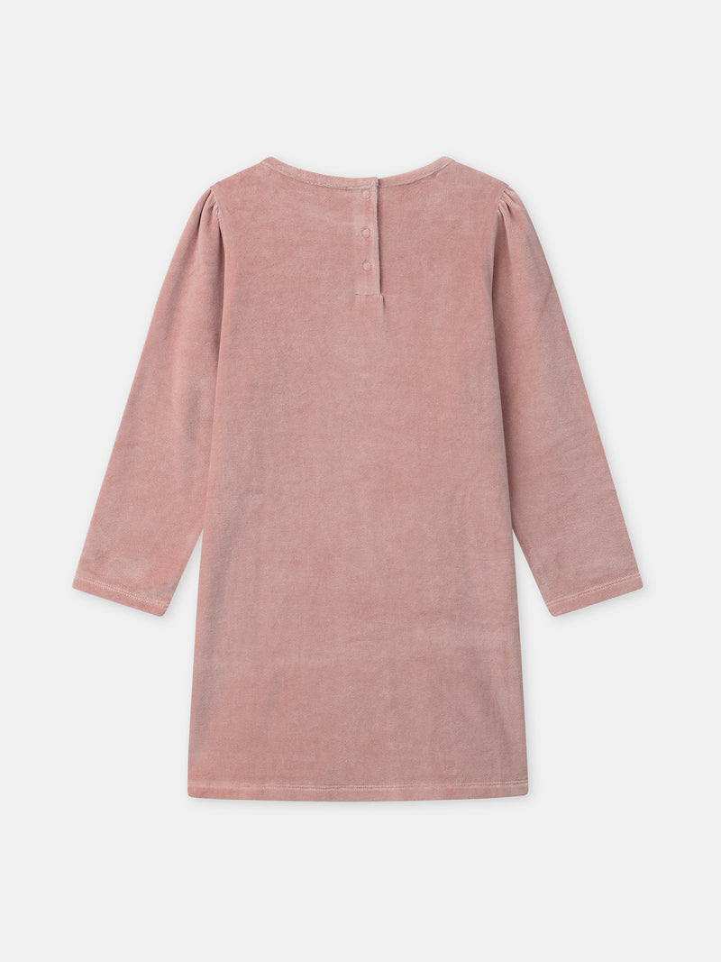 Chemise de nuit rose en velours imprimé renard et glands Fille