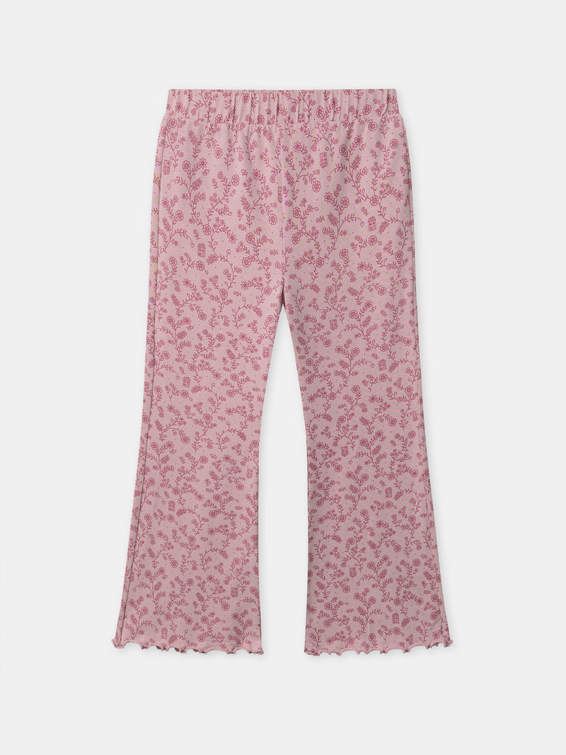 Pyjama rose foncé en velours et imprimé fleuri Fille