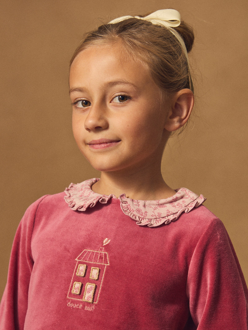 Pyjama rose foncé en velours et imprimé fleuri Fille