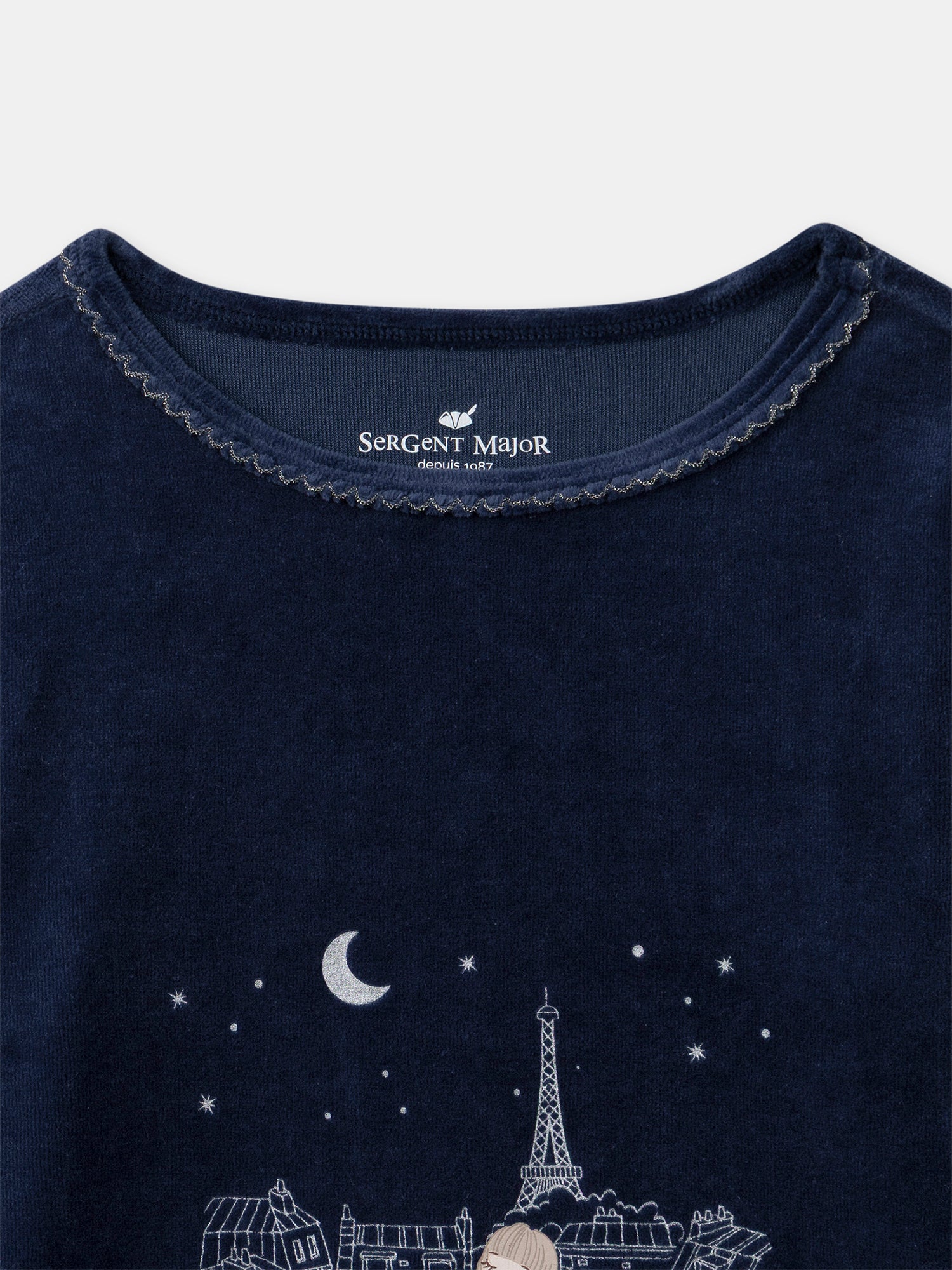 Pyjama bleu nuit en velours imprimé tour Eiffel Fille