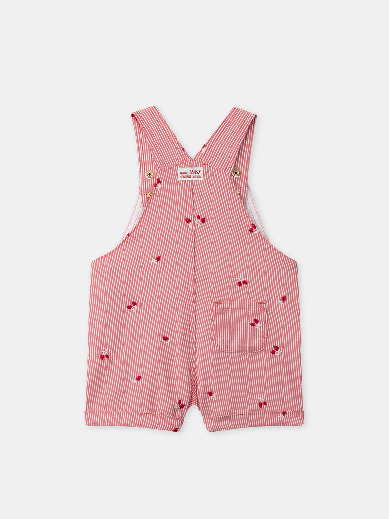 Salopette à rayures rouges et broderies baies Bébé Fille