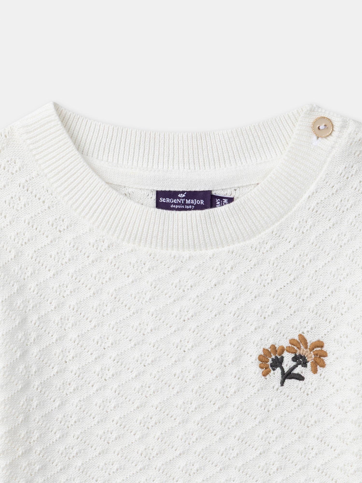 Pull manches courtes écru Fille