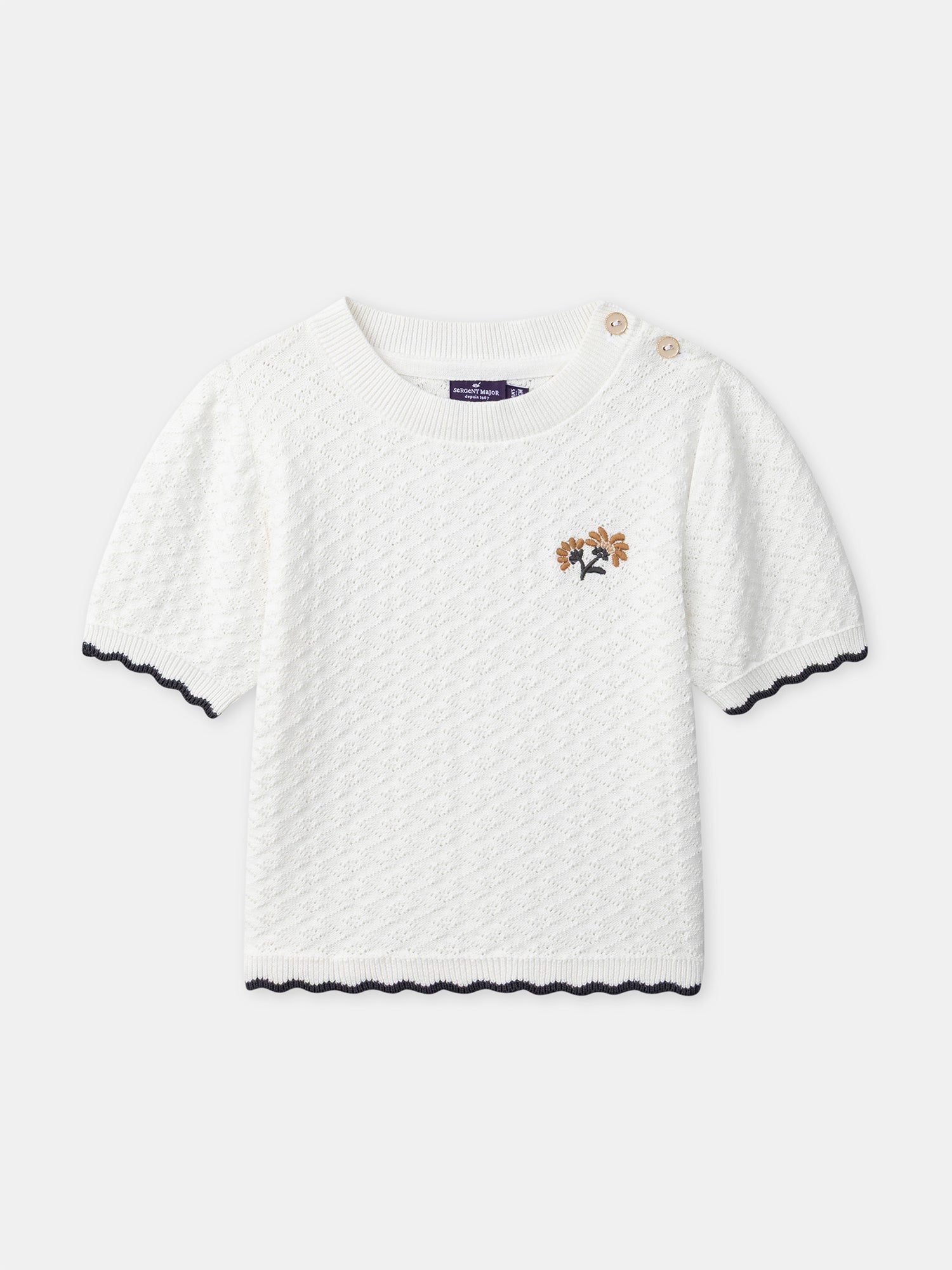 Pull manches courtes écru Fille