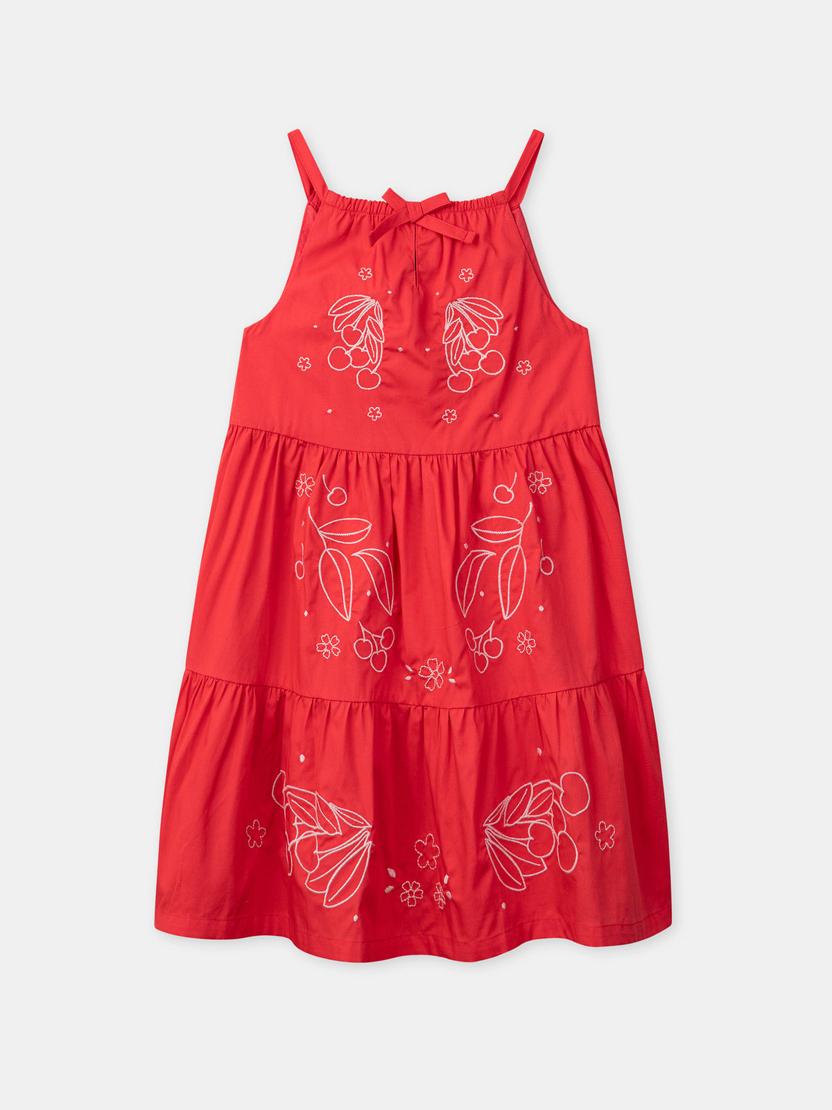 Robe rouge à broderies cerises Fille