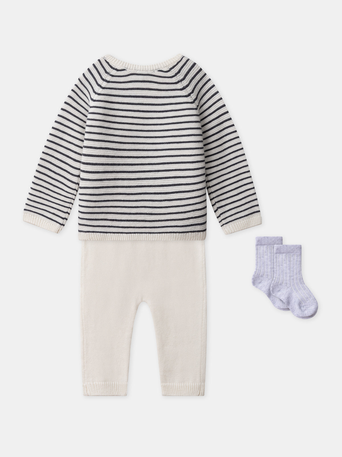 Ensemble tricot brassière + pantalon + chaussettes Naissance Mixte