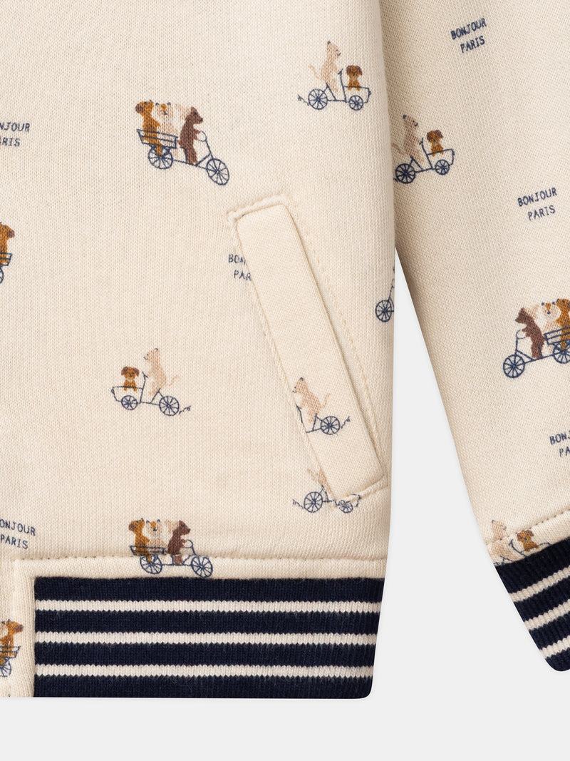 Teddy réversible bleu marine ou écru imprimé chiens Bébé Garçon