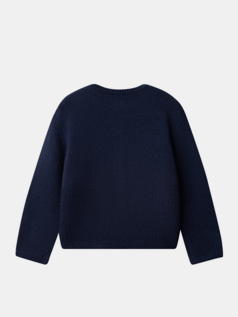 Cardigan bleu marine à broderies fleurs marguerite Fille
